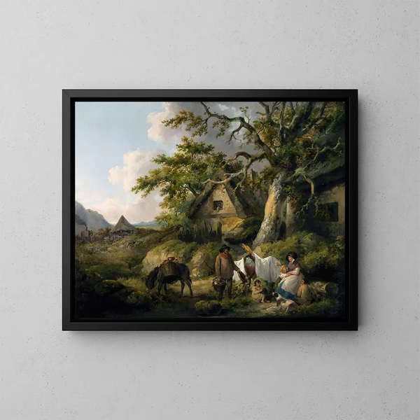 Widok w Enderby, Leicestershire - George Morland — oprawiony obraz na ścianie