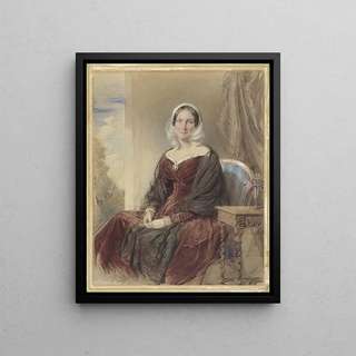 George Richmond - Portret van een zittende dame bij een doorkijk naar buiten.webp