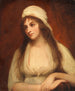 Portret Mary Tighe (1772–1810) – George Romney — obraz olejny z lat 1794–1795, białe nakrycie głowy i czerwonobrązowe tło