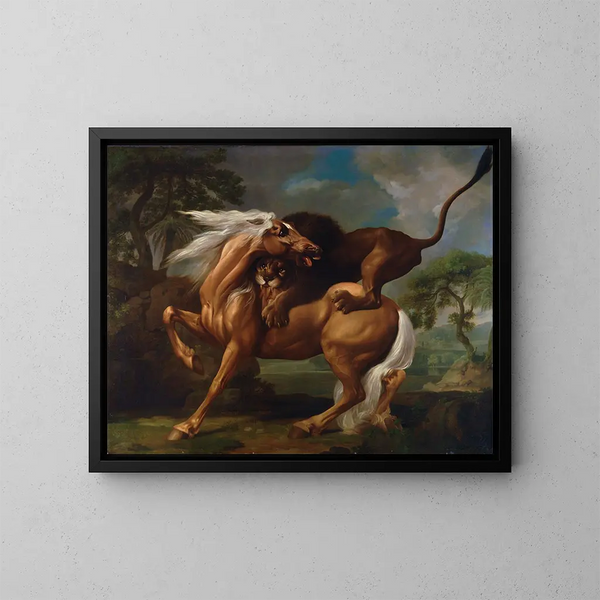 Lwica atakująca konia - George Stubbs — oprawiony obraz na ścianie