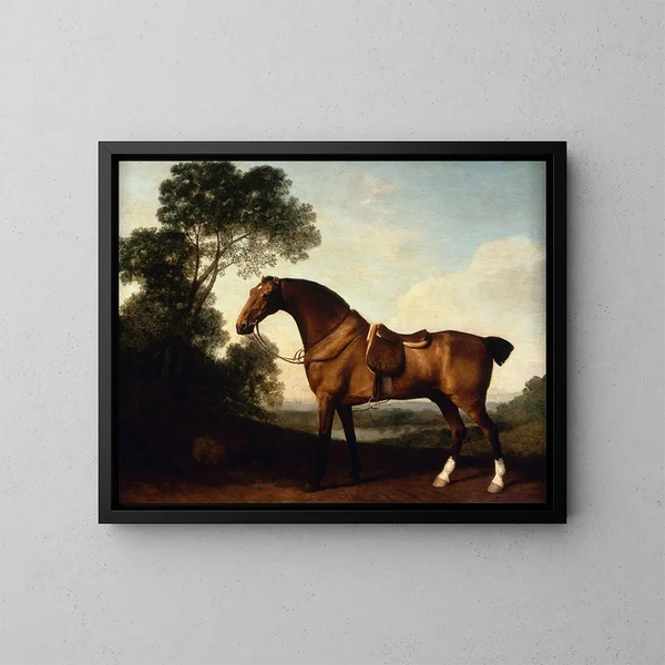 Myśliwy koń kasztanowaty z siodłem - George Stubbs — oprawiony obraz na ścianie