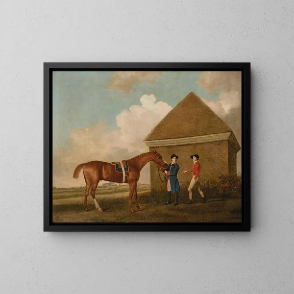 Zaćmienie w Newmarket z giermkiem i dżokejem - George Stubbs — oprawiony obraz na ścianie