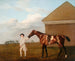 Queue de feu z jej trenerem w domu groomerskim na Newmarket Heath - George Stubbs — widok dzieła