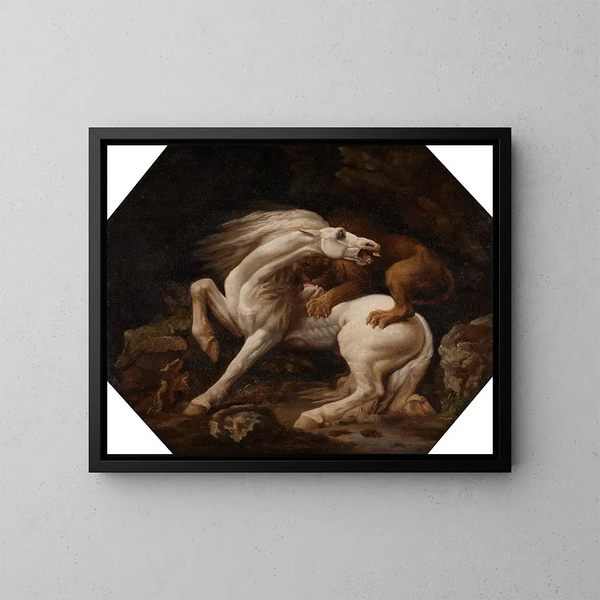 Atak konia przez lwa - George Stubbs — oprawiony obraz na ścianie