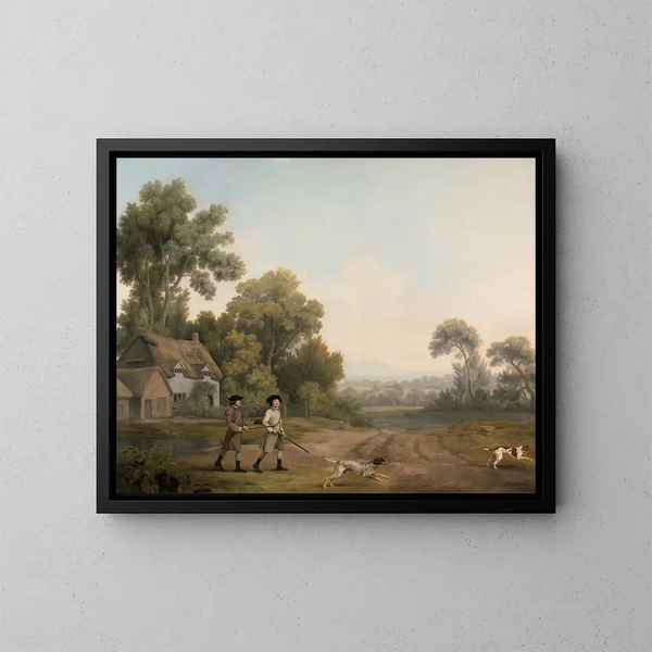 Dwóch szlachciców wyruszających na polowanie - George Stubbs — oprawiony obraz na ścianie