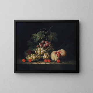 George William Sartorius - Grapes peaches and cherries on a stone ledge.webp