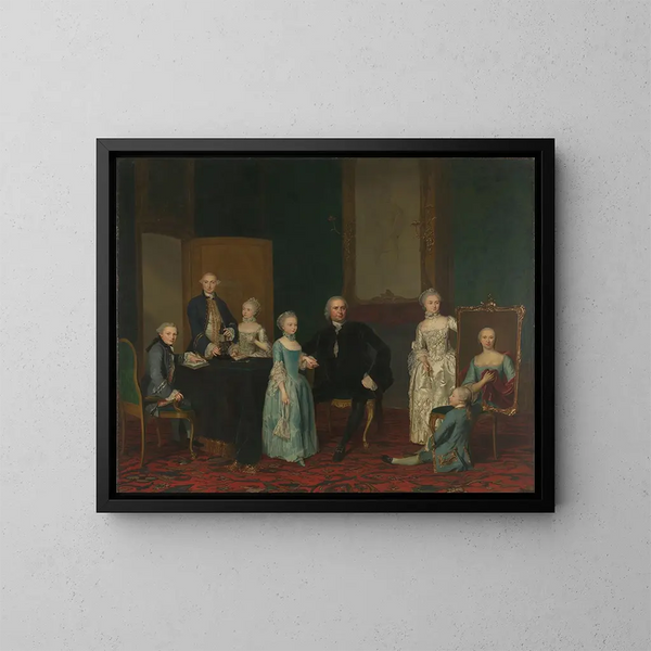 Portret Pietera Cornelisa Hasselaera, doradcy Holenderskiej Kompanii Wschodnioindyjskiej i burmistrza Amsterdamu z jego rodziną - George van der Mijn — oprawiony obraz na ścianie