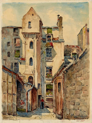 GeorgesHenri Manesse - Tour ou la logette dite de Calvin ancien collge de Fortet vue de la place du Panthon.webp