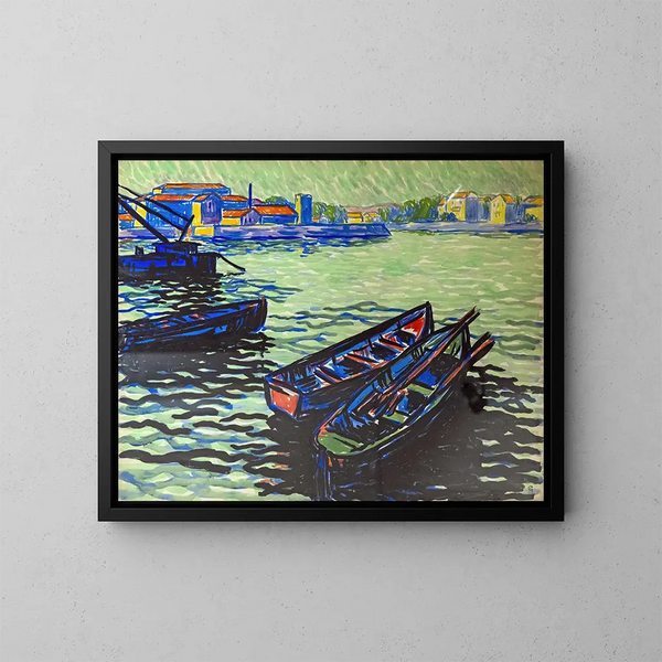 Bateaux au Bazacle à Toulouse - Georges Gaudion — oprawiony obraz na ścianie