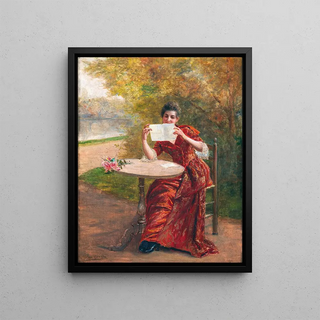 Georges van den Bos - A Girl Reading a Letter in a Park Landscape.webp