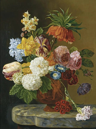 Georgius Jacobus Johannes van Os - A Still Life With Roses Peonies Tulips Daffodils Carnations And Other Flowers In A Vase.webp