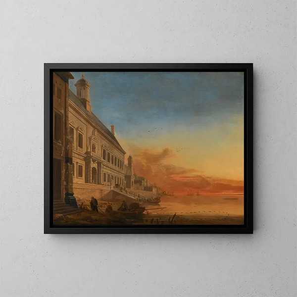 Un caprice architectural côtier au coucher du soleil - Gerard Houckgeest — oprawiony obraz na ścianie
