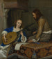 Kobieta grająca na teorbie i kawaler – Gerard ter Borch — kobieta w błękicie grająca na teorbie obok kawalera i otwartego śpiewnika