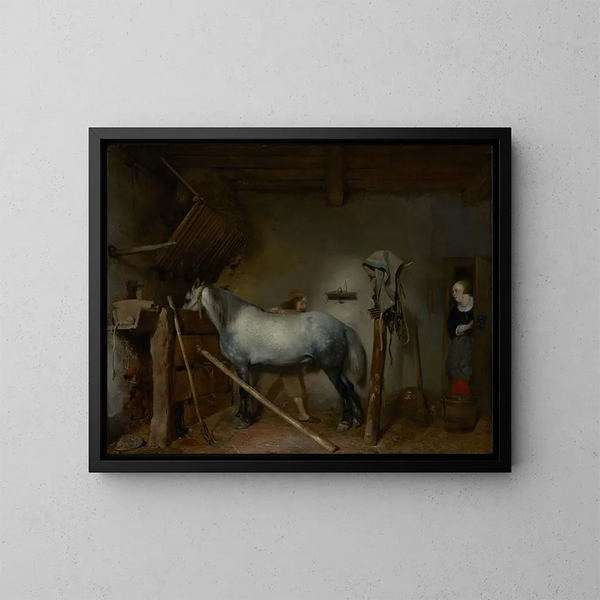 Stajnia - Gerard ter Borch — oprawiony obraz na ścianie