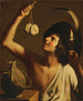 Młody mężczyzna trzymający zapaloną świecę i butelkę sera scamorza obok niego - Gerard van Honthorst — widok dzieła