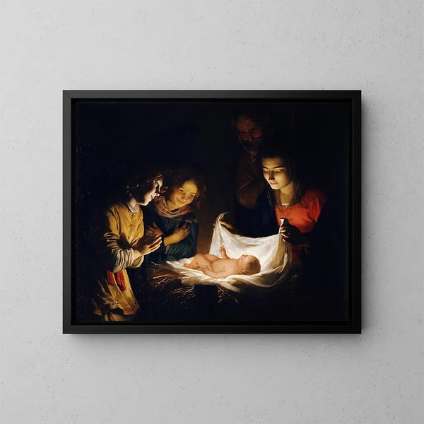 adoracji Dzieciątka - Gerard van Honthorst — oprawiony obraz na ścianie