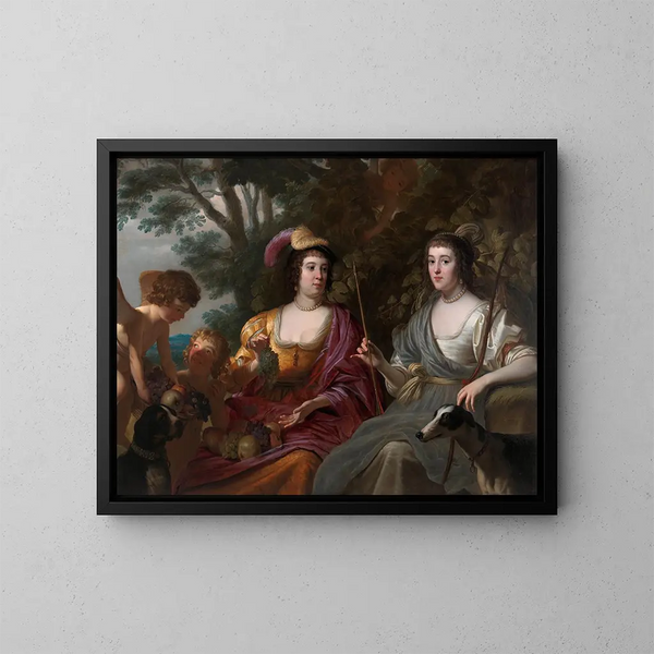 Podwójny obraz portret Amalii van Solms i Charlotte de La Trmolle - Gerard van Honthorst — oprawiony obraz na ścianie