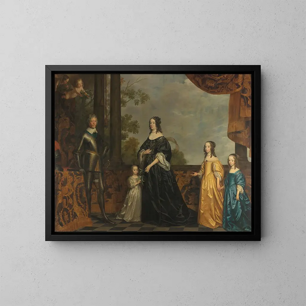 Frédéric Henri, jego żona Amélie de Solms i ich trzy najmłodsze córki - Gerard van Honthorst — oprawiony obraz na ścianie