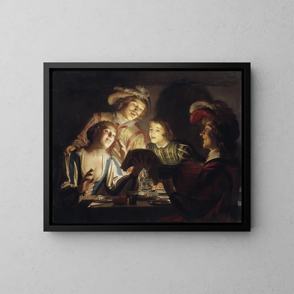 Grupa muzyczna przy świecy - Gerard van Honthorst — oprawiony obraz na ścianie
