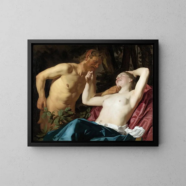 Satyr i Nimfa - Gerard van Honthorst — oprawiony obraz na ścianie