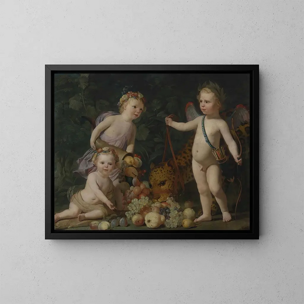 Troje dzieci z owocami i jaguarem - Gerard van Honthorst — oprawiony obraz na ścianie
