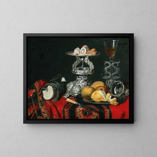 German School - A still life with a Venetian glass a silver vessel and lemons.webp