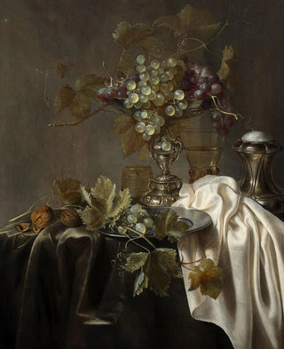 Gillis Gilisz De Bergh - White and black raisins rmer and salt shaker on a draped table.webp