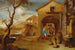 Para rolników rozmawiających na podwórku farmy - Gillis Peeters starszy — widok dzieła