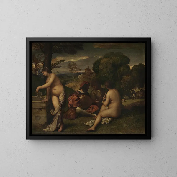 Koncert pasterski - Giorgione — oprawiony obraz na ścianie