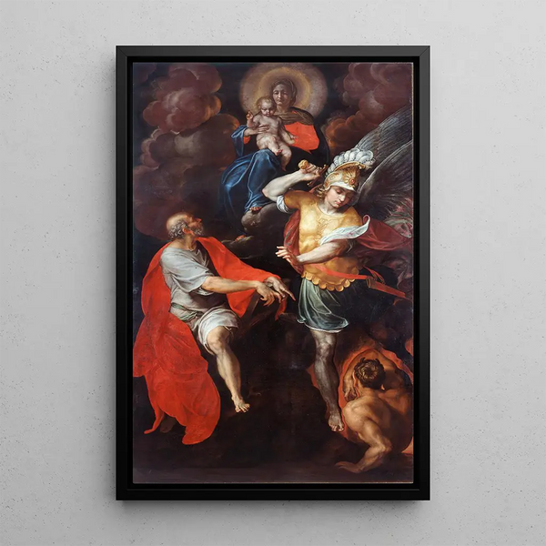 Matka Boska z Dzieciątkiem z św. Janem Ewangelistą i św. Michałem - Giovanni Ambrogio Figino — oprawiony obraz na ścianie
