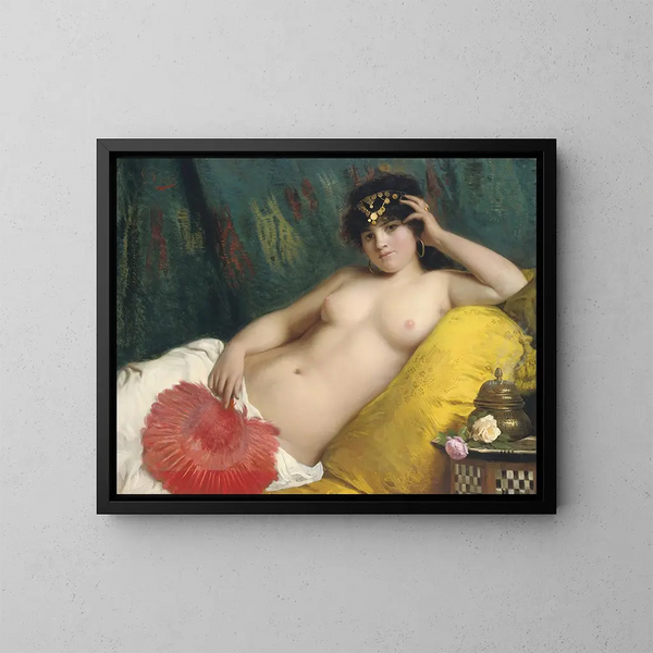 Une odalisque avec un éventail rouge - Giovanni Costa — oprawiony obraz na ścianie
