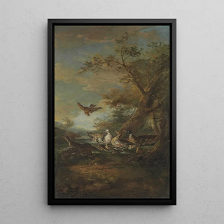 Giovanni Crivelli - A Bird Of Prey Ducks And Ducklings In A Landscape.webp