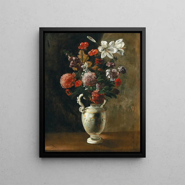 Giovanni Martinelli - Roses foxgloves peonies carnations and lilies in a majolica vase.webp