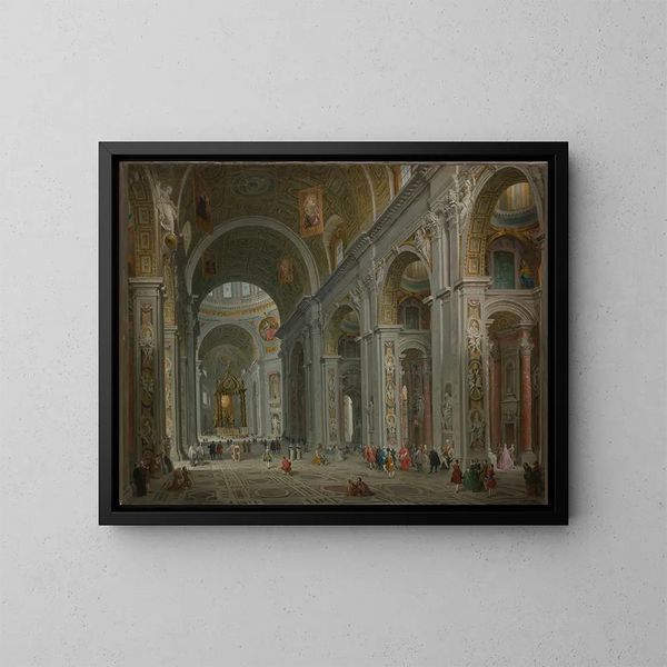 Wnętrza Świętego Piotra w Rzymie - Giovanni Paolo Panini — oprawiony obraz na ścianie