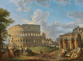 pejzażowy z Koloseum i Łukiem Konstantyna w Rzymie - Giovanni Paolo Panini — widok dzieła