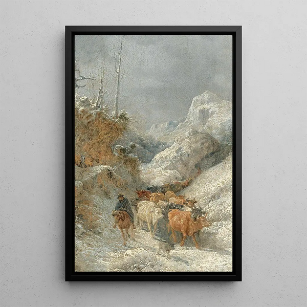 Berger z stadkiem bydła - Girolamo Gianni — oprawiony obraz na ścianie