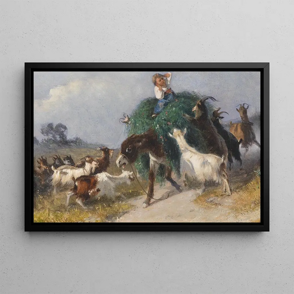Giuseppe Palizzi - Ziegen erobern einen Heuwagen.webp