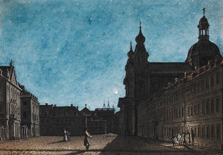 Giuseppe Quaglio - Der Mannheimer Theaterplatz bei Mondschein.webp
