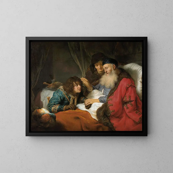 Błogosławieństwo Jakuba przez Izaaka - Govert Flinck — oprawiony obraz na ścianie