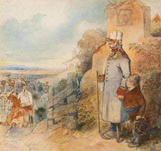 Grand-père et son petit-fils observant l'archiduc Karl d'Autriche Teschen en uniforme de général après la bataille victorieuse d'Aspern - Friedrich Johann Treml