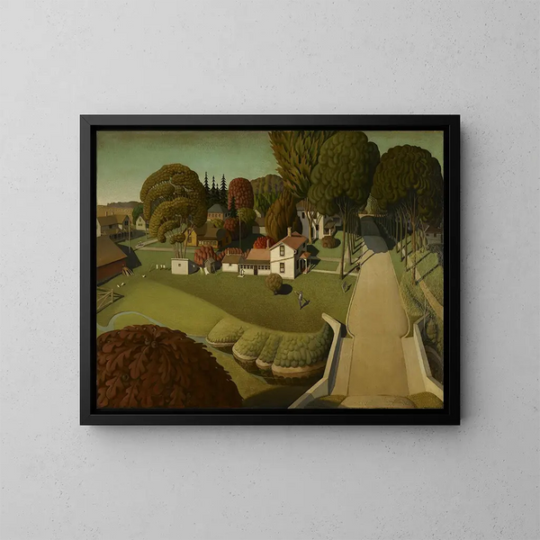 Miejsce urodzenia Herberta Hoovera, West Branch, Iowa - Grant Wood — oprawiony obraz na ścianie