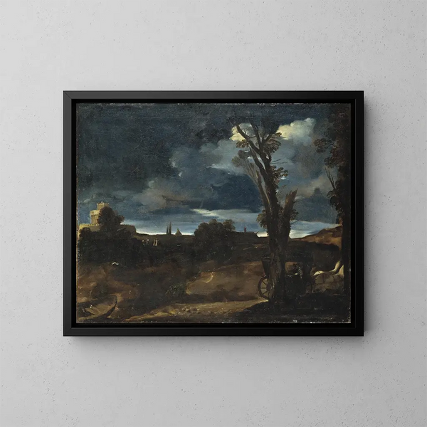 pejzażu w świetle księżyca - Guercino — oprawiony obraz na ścianie