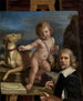 Autorski obraz przedstawiający autoportret przed obrazem Amor Fedele - Guercino — widok dzieła