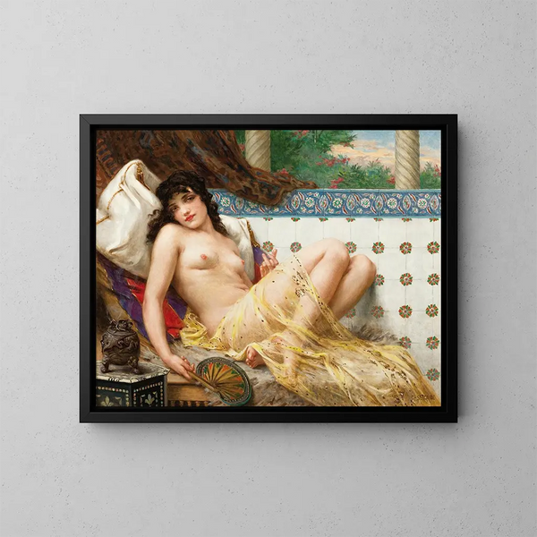 Odalisque z wachlarzem - Guillaume Seignac — oprawiony obraz na ścianie