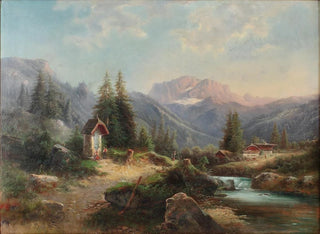 pejzaż Bach z postaciami - Gustav Barbarini — widok dzieła
