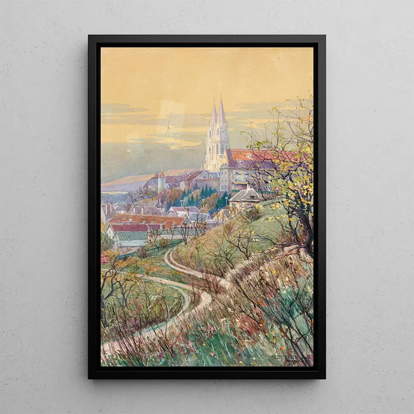 Widok na klasztorny kościół w Klosterneuburg - Gustav Feith — oprawiony obraz na ścianie