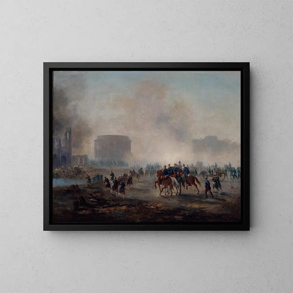 La Rotonde de la Villette otoczony przez wojska wersalskie - Gustave Boulanger — oprawiony obraz na ścianie