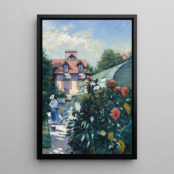 Dahlias w ogrodzie w Petit-Gennevilliers - Gustave Caillebotte — oprawiony obraz na ścianie