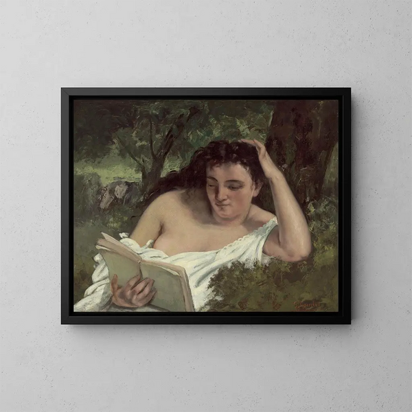 Młoda kobieta czytająca - Gustave Courbet — oprawiony obraz na ścianie