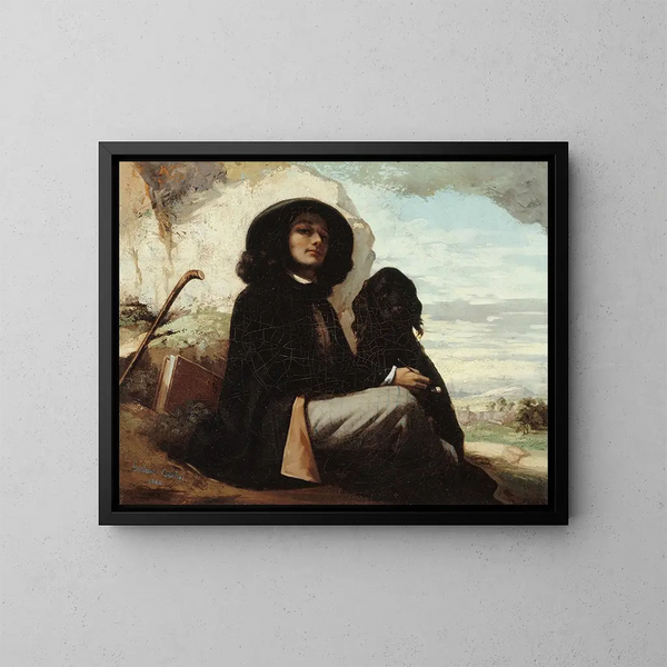 Autoportret z czarnym psem - Gustave Courbet — oprawiony obraz na ścianie